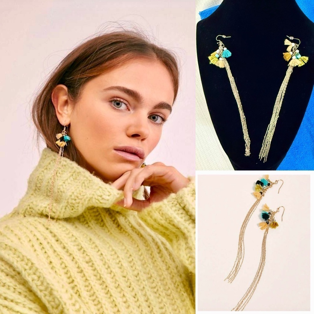 ✨ Free People Gold, Yellow And Blue Tassel Earrings ✨